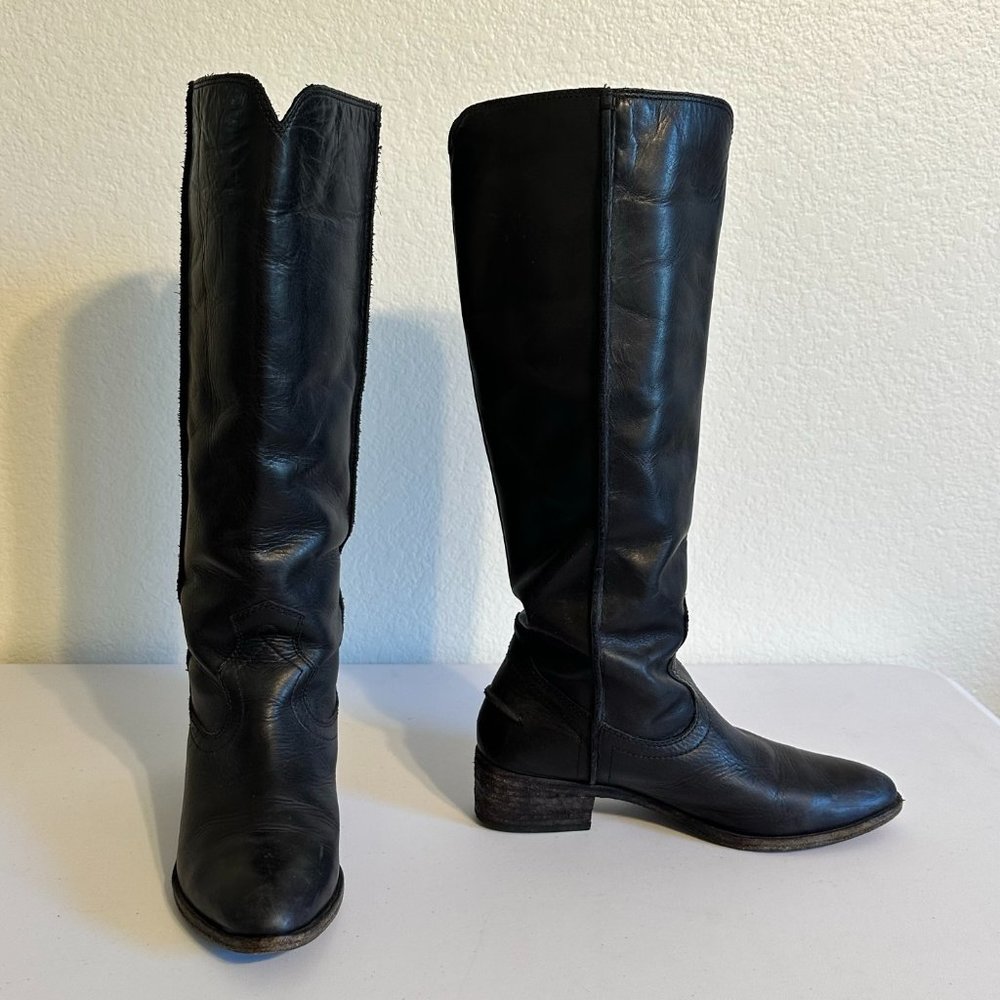 FRYE Women's Ray Seam Tall Riding Boot Size 7 Black Leather Knee High Boots